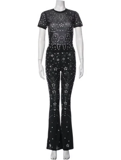 Pre-owned Cynthia Rowley Graphic Print Crystal Embellishments Pant Set W/ Tags In Black