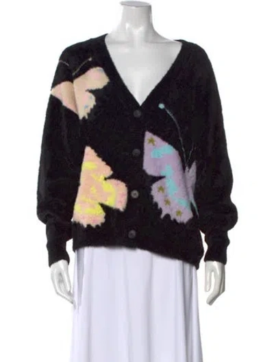 Pre-owned Cynthia Rowley Graphic Print V-neck Sweater In Black