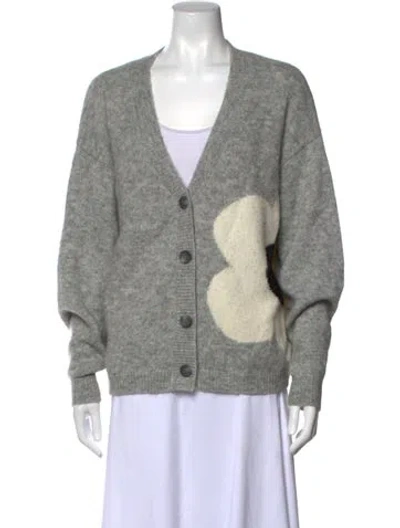 Pre-owned Cynthia Rowley Graphic Print V-neck Sweater In Grey