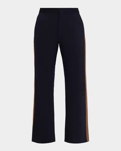 Cynthia Rowley Grosgrain-trim Cotton Flare Pants In Blue