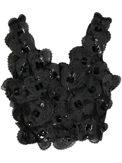 Cynthia Rowley Heart-appliquéd Cropped Top In Black
