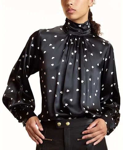 Cynthia Rowley High Neck Silk Blouse In Black