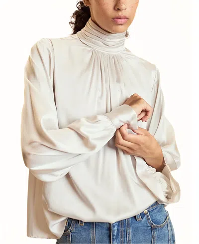 Cynthia Rowley High Neck Silk Blouse In White