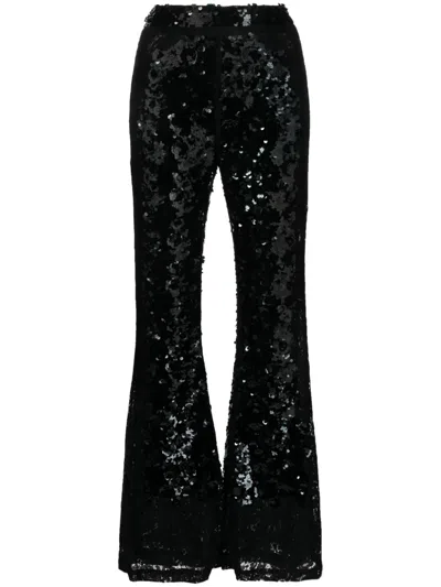 Cynthia Rowley High-waisted Sequinned Flared Trousers In Black