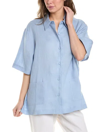 Cynthia Rowley Isola Linen Camp Shirt In Blue