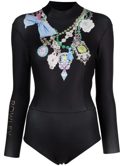 Cynthia Rowley Jewel Necklace Wetsuit In Black