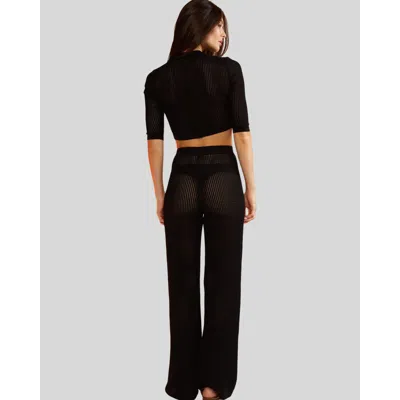 Cynthia Rowley Women's Crochet Knit Wide-leg Pants In Black