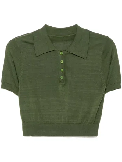Cynthia Rowley Knitted Polo Top In Green