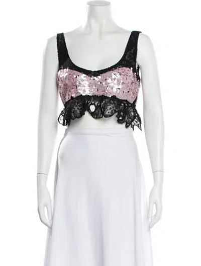 Pre-owned Cynthia Rowley Lace Patterned Crop Top W/ Tags In Black