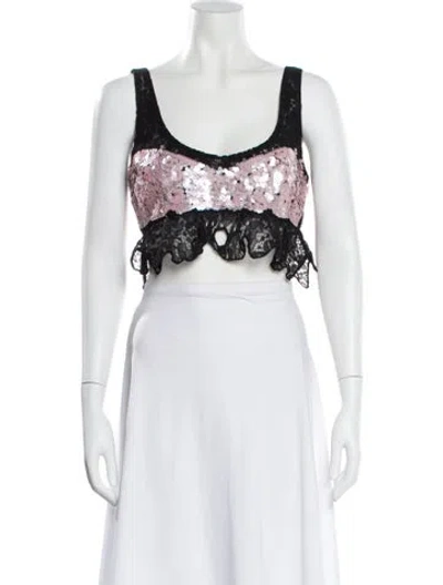 Pre-owned Cynthia Rowley Lace Patterned Crop Top W/ Tags In Black