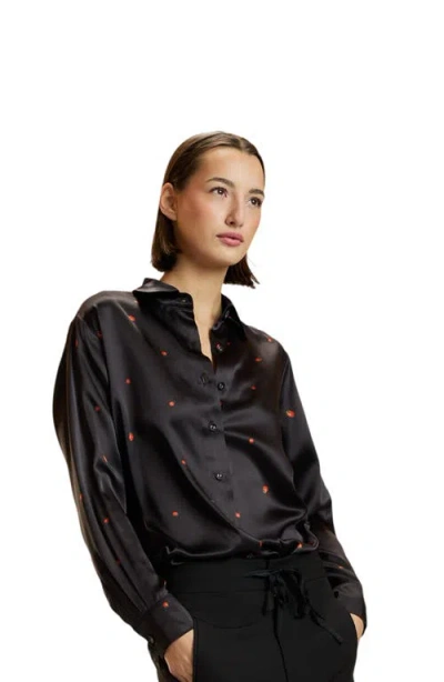 Cynthia Rowley Silk Satin Botton Up Shirt In Neutral