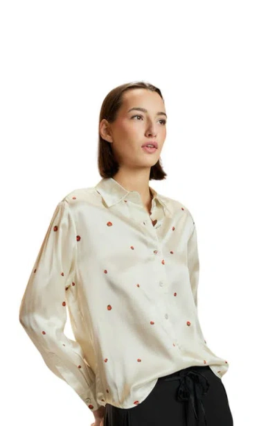 Cynthia Rowley Silk Satin Botton Up Shirt In Neutral