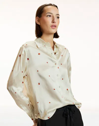 Cynthia Rowley Silk Satin Botton Up Shirt In Neutral
