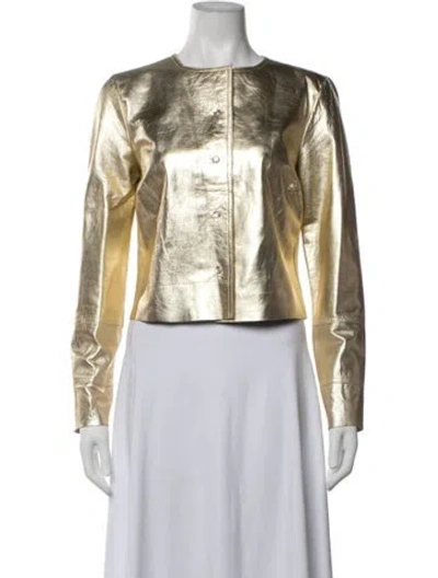 Pre-owned Cynthia Rowley Lamb Leather Jacket In Metallic/yellow