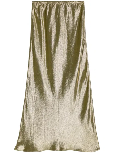 Cynthia Rowley Lamé-effect Maxi Silk Skirt In Gold