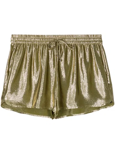 Cynthia Rowley Lamé-effect Silk Shorts In Gold