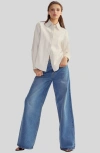 Cynthia Rowley Leather Button Up Shirt In White