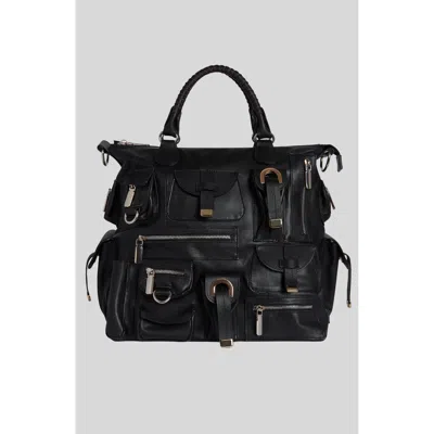 Cynthia Rowley Leather Cargo Pocket Bag In Black