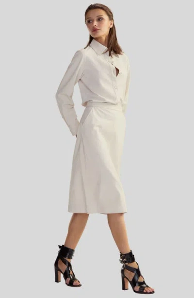 Cynthia Rowley Leather Midi Skirt In Off White