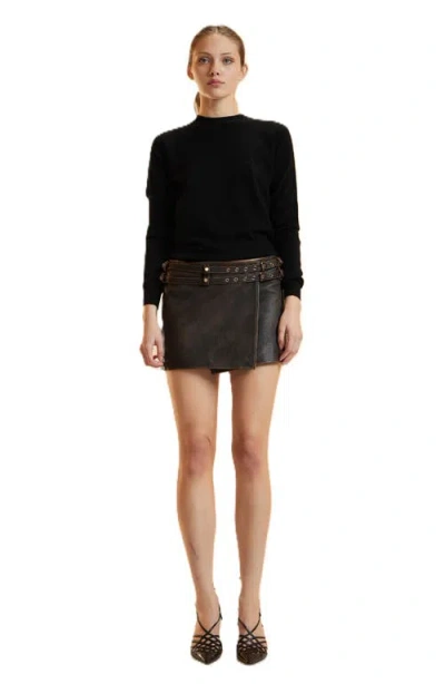 Cynthia Rowley Leather Wrap Skirt In Black