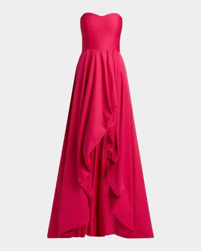 Cynthia Rowley Leela Faille Fit-and-flare Gown In Red