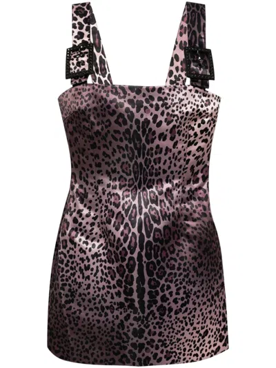 Cynthia Rowley Leopardess Print Satin Mini Dress In Brown