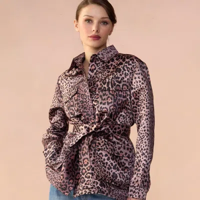 Cynthia Rowley Leopardess Satin Safari Jacket In Burgundy