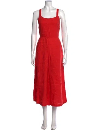Pre-owned Cynthia Rowley Linen Scoop Neck Jumpsuit In Red
