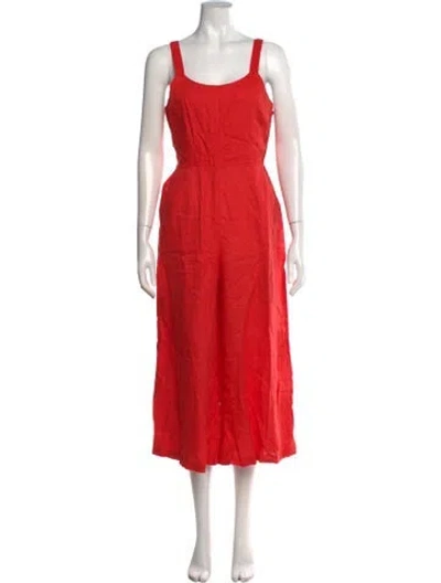 Pre-owned Cynthia Rowley Linen Square Neckline Jumpsuit In Red