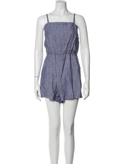 Pre-owned Cynthia Rowley Linen Square Neckline Romper In Blue