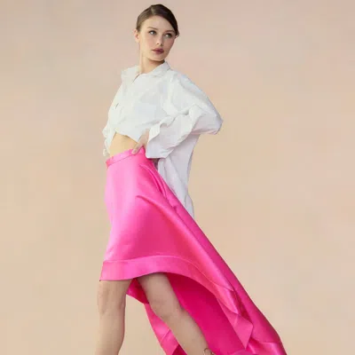 Cynthia Rowley Livia Satin Midi Skirt In 粉色