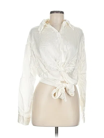 Pre-owned Cynthia Rowley Long Sleeve Silk Top Ivory Collared Neckline Tops In White