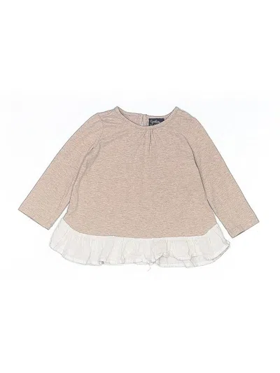 Pre-owned Cynthia Rowley Babies' Long Sleeve Top Tan Ruffles Neckline Tops In Brown