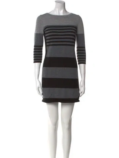 Pre-owned Cynthia Rowley Merino Wool Striped Sweater In Gray