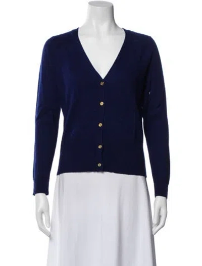 Pre-owned Cynthia Rowley Merino Wool V-neck Sweater In Blue