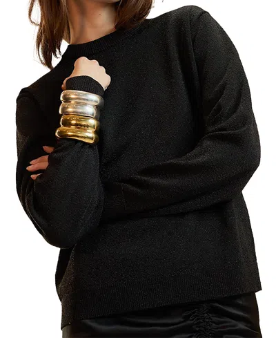 Cynthia Rowley Metallic Knit Sweater In Black