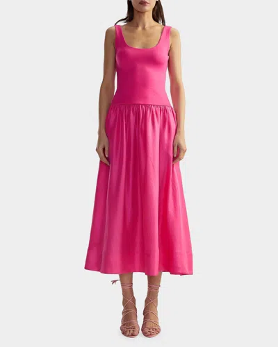 Cynthia Rowley Mixed Media Drop-waist Midi Dress In Pink