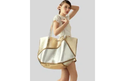 Cynthia Rowley Mixed Metallic Vegan Leather Oversized Tote In Gold
