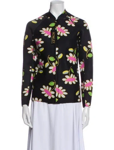 Pre-owned Cynthia Rowley Neoprene Floral Print Evening Jacket In Black