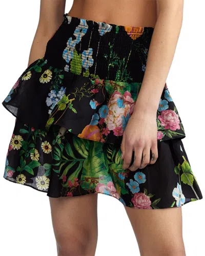 Cynthia Rowley Floral-print Tiered Skirt In Black