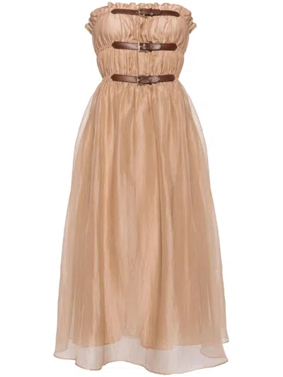 Cynthia Rowley Off-shoulder Buckled Dress In 中性色