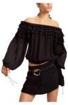 Cynthia Rowley Off Shoulder Ruffle Blouse In Black
