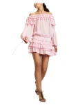 Cynthia Rowley Off Shoulder Ruffle Blouse In Pink