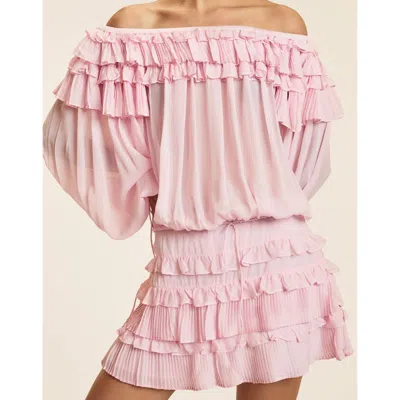 Cynthia Rowley Off Shoulder Ruffle Blouse In Pink