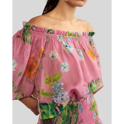 Cynthia Rowley Off-shoulder Floral-print Blouse In Pink