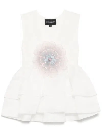 Cynthia Rowley Organza Flower Top In White