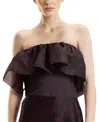 Cynthia Rowley Organza Mesh Flounce Tube Top In Brown