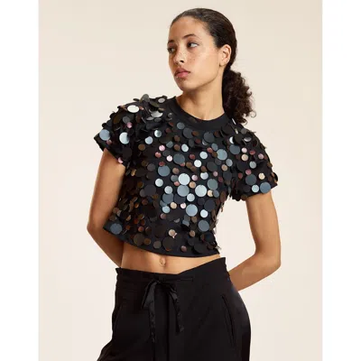 Cynthia Rowley Paillettes Mesh Baby Tee In Black
