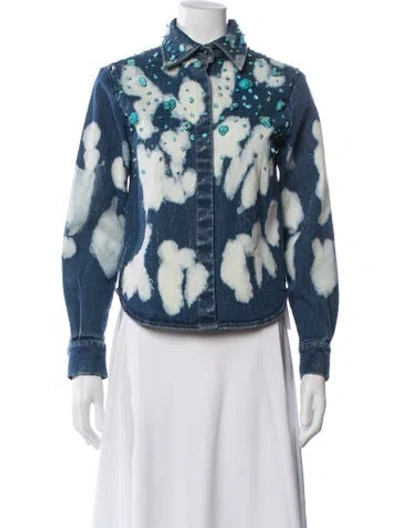 Pre-owned Cynthia Rowley Patterned Denim Jacket In Blue