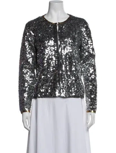 Pre-owned Cynthia Rowley Patterned Evening Jacket In White